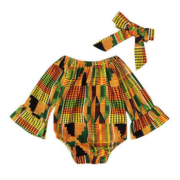 Baby Girls African Kente Cloth Off Shoulder Romper Jumpsuit Clothes B 6M United States