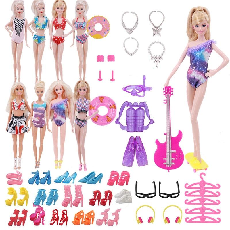 40Pc Set Doll Summer Swim and Fun Accessories for Barbie Doll Shoes Boots Tiara Hangers Glasses Scuba Guitar Headphones Toys My Moppet Shop 