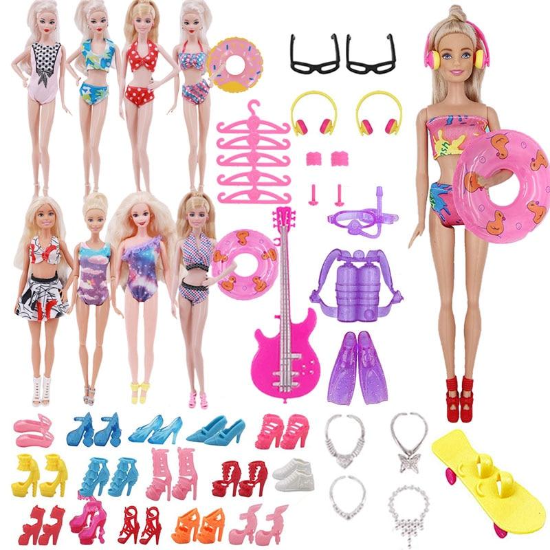 40Pc Set Doll Summer Swim and Fun Accessories for Barbie Doll Shoes Boots Tiara Hangers Glasses Scuba Guitar Headphones Toys My Moppet Shop 