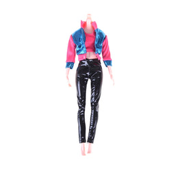 Fashion Outfit Jacket Crop Top Leather Pants Clothes For Barbie Doll