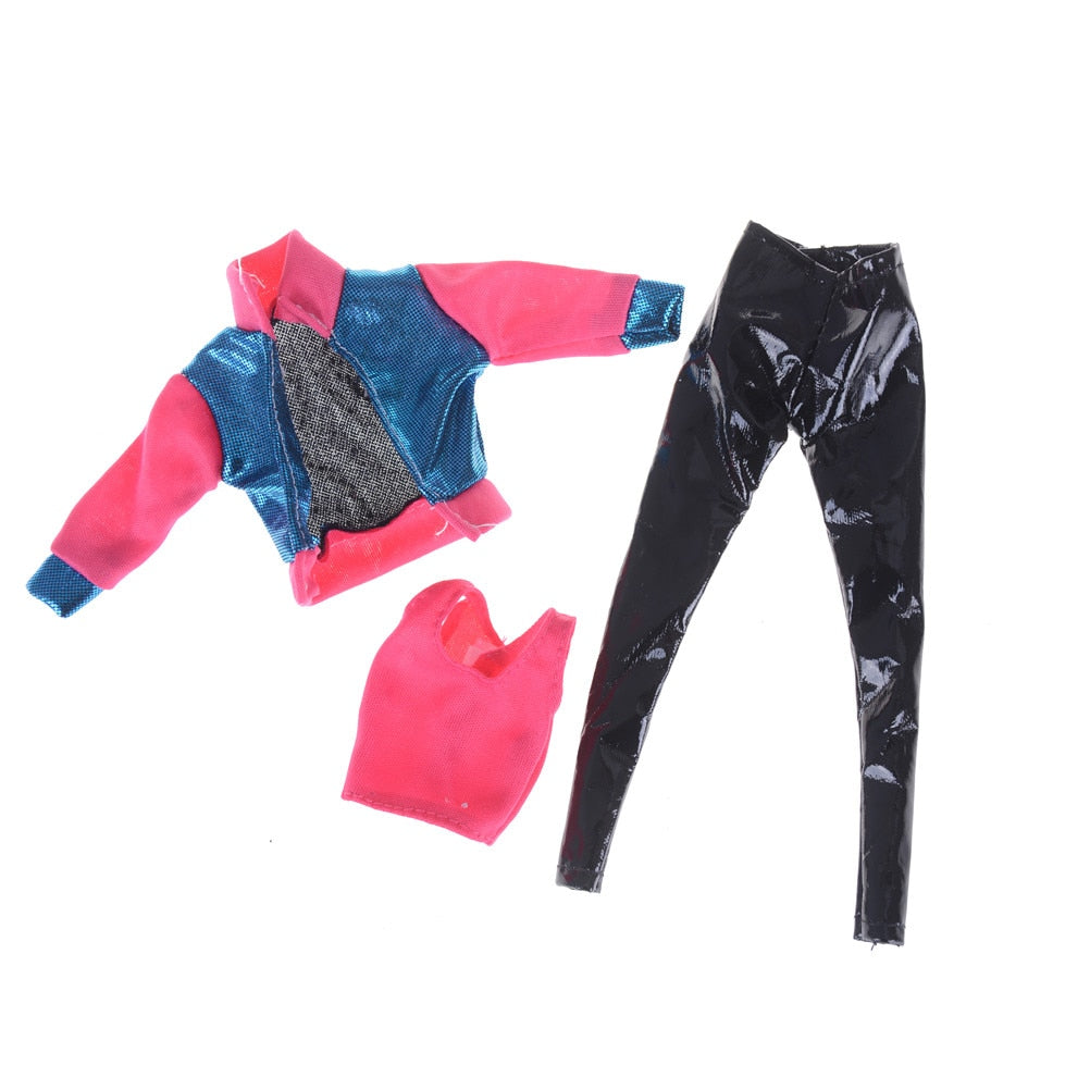 Fashion Outfit Jacket Crop Top Leather Pants Clothes For Barbie Doll
